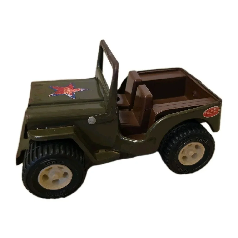 Vintage Tonka Toys Pressed Steel Green Army Jeep Single Star
